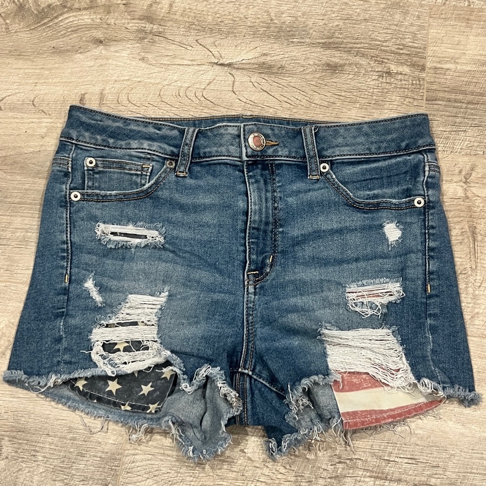 American Eagle Flag Denim Distressed Women Shorts